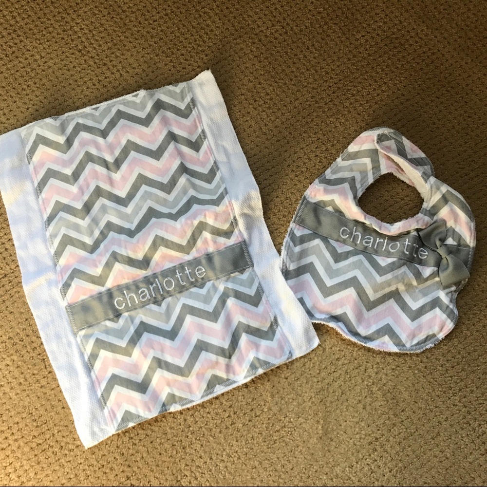 Monogrammed Bib and Burp Cloth